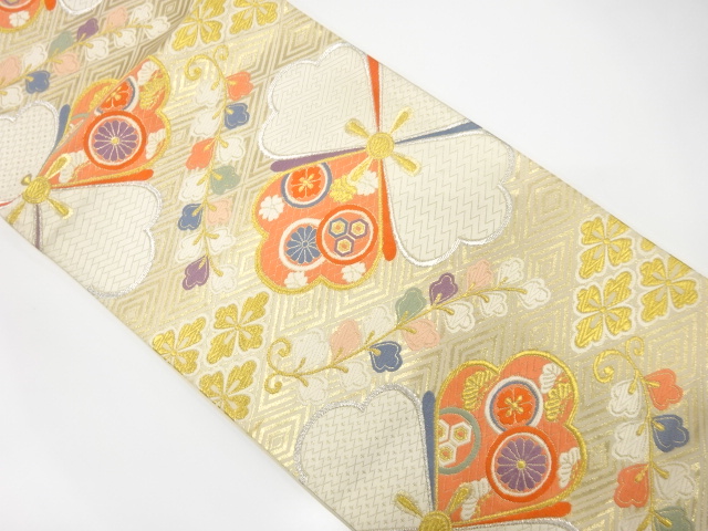 JAPANESE KIMONO / ANTIQUE FUKURO OBI / SILK / WOVEN FLOWER